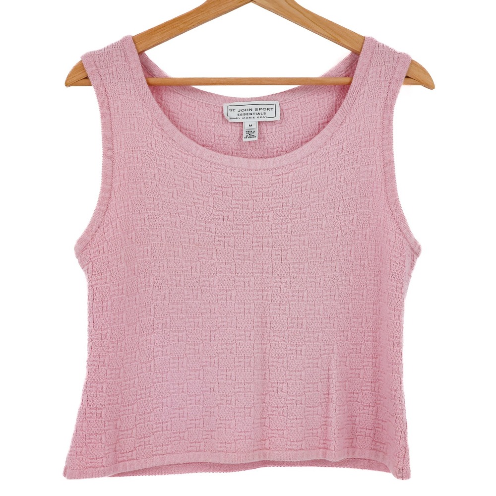 St John Sport Essentials Tank Top Womens Textured Knit M Pink Mexico